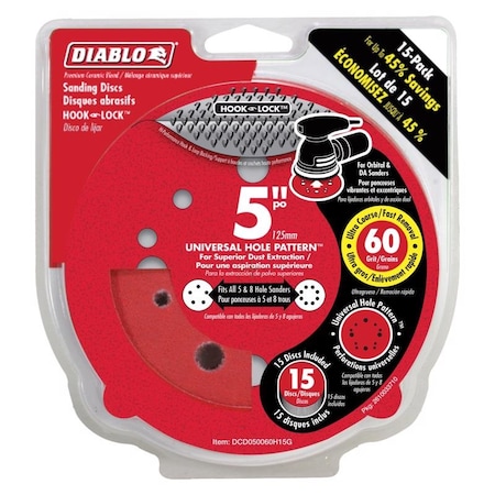 Diablo Diablo 5 in. Ceramic Blend Hook and Lock Sanding Disc 60 Grit Coarse 15 pk DCD050060H15G